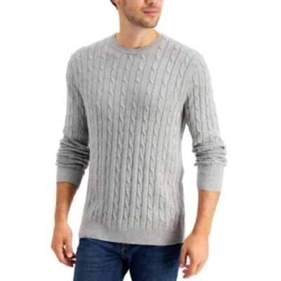 Club Room Men's Cable-Knit Sweater XXL Heather Grey Crewneck Cotton NWT - Image 1 of 4