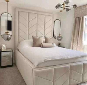 DOBY PANEL VELVET UPHOLSTERED BED FRAME ALL SIZES AVAILABLE - Picture 1 of 6