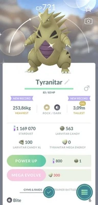 Pokémon🔄Trade🔄Go Shiny Tyranitar XXL ✨