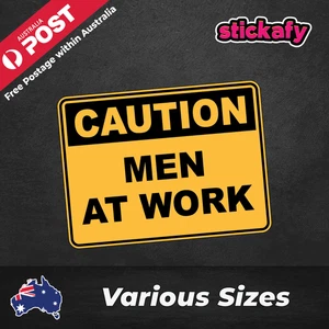 Men At Work Caution Sign Label Sticker Decal Vinyl Fade & Waterproof - Picture 1 of 4