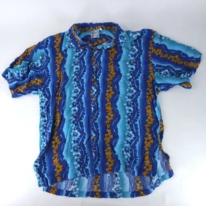 Pineapple Moon Hawaiian Shirt Womens 2XL XXL Blue Floral Colorful Short Sleeve - Picture 1 of 8