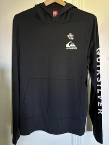 QUICKSILVER MENS HOODIE Quick Dry UPF Protection 50 Black Stretch Size M Pocket - Picture 1 of 9