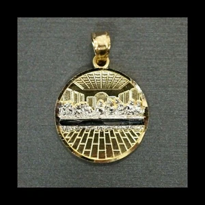 14K Gold Plated Silver Diamond illusion Two Tone Round Last Supper Charm Pendant - Picture 1 of 12
