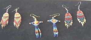 3 Pair Of Tribal Mulity Color Hanging Earrings. Handmade 2pair from Peru.  - Picture 1 of 17