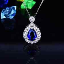 Sterling Silver Blue Sapphire Pendant Wedding Necklace 5