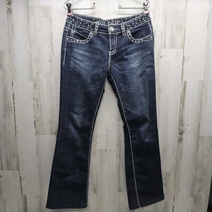 Pantalones de mezclilla Miss Chic para mujer talla 7 lavado oscuro tiro bajo desgastados bootcut - Imagen 1 de 3