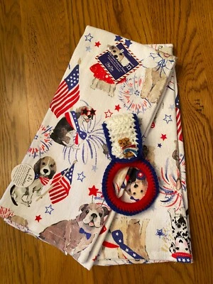 Juego de 3 toallas de cocina con anillo de ganchillo "4 de julio cachorros" Foto 1 de 3