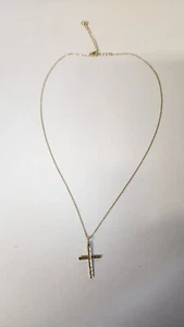 925 SILVER GOLD TONE DIAMOND CROSS PENDANT NECKLACE 16" CHINA - Picture 1 of 11