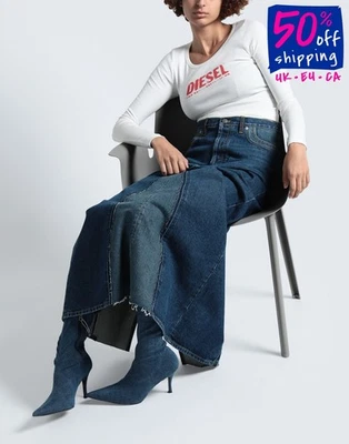 PVP €495 DIESEL Denim Botas hasta la rodilla US9 EU40 UK6.5 Azul Punta Foto 1 de 4