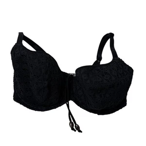 Freya Sundance Bikini Top SZ 34FF Sweatheart Swim Black Lace Overlay Beach Boho - Picture 1 of 8