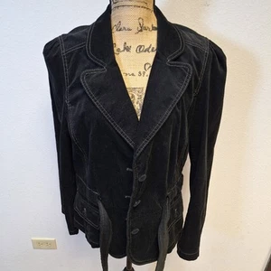 90er Y2K Ann Taylor LOFT schwarz dünne Cord Gürtel Jacke Größe 14 - Bild 1 von 11
