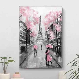 Couple Paris Eiffel Tower Poster Print Canvas Painting Picture Prints Wall Art - Picture 1 of 4