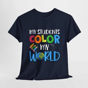 School Teacher Unisex Heavy Cotton Up to 5XL Tee T-Shirt 'Color My World' - Picture 1 of 118