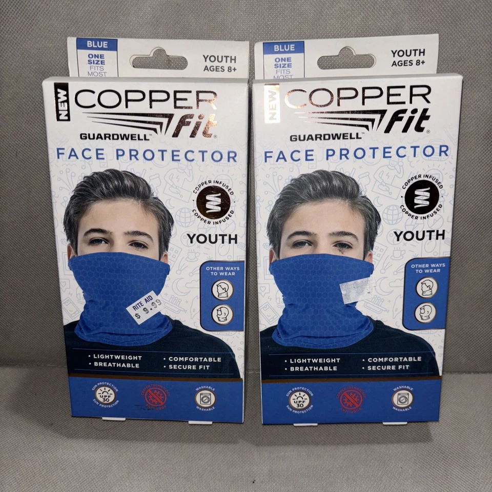 Lot of 2 Copper Fit Boys' Big Guardwell Face Cover and Neck Gaiter, Blue, Youth - Image 1 of 1