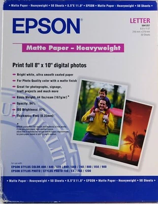 Epson S041257 Matte Paper Heavyweight Letter 8.5" X 11" -  50 Sheets - Image 1 of 2