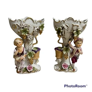 Vintage Camille Naudot Grapes Vines Porcelain Figurine Vases Rare! - Picture 1 of 12