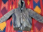 Mens M Carhartt J130 DKB Distressed Flannel Lined Duck Canvas Hooded Jacket