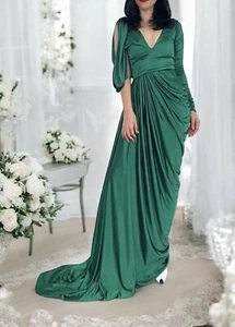 RHEA COSTA Asymmetric Emerald Gown Dress IT46 NWT - Picture 1 of 10