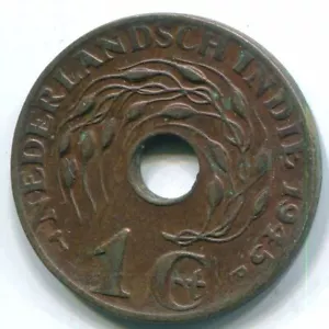1 CENT 1945 P NETHERLANDS EAST INDIES INDONESIA Bronze Colonial Coin #S10356C - Picture 1 of 3