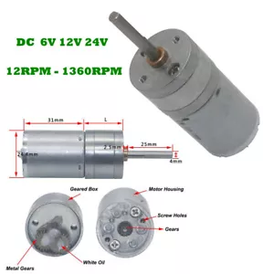 Untersetzungsgetriebemotor DC6V 12V 24V hohes Drehmoment reversibel lange Welle 12-1360 U/min - Bild 1 von 7