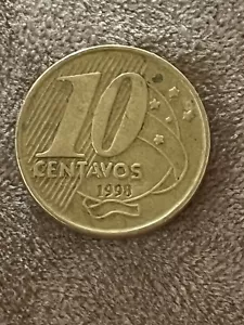 Brazil 10 centavos coin, 1998. KM# 649.2, bronze-plated-steel. Emperor Pedro I. - Picture 1 of 2