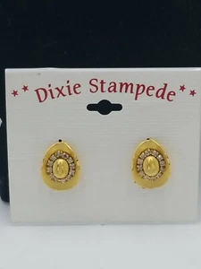 Dixie Stampede goldfarbener Cowboyhut mit Strass Neu mit Etikett Clip-On Ohrringe Schmuck - Bild 1 von 3