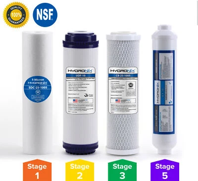 5 Stage Reverse Osmosis RO Water Filter Replacement Set 4 pc SED UDF CTO GAC NSF - Image 1 of 4