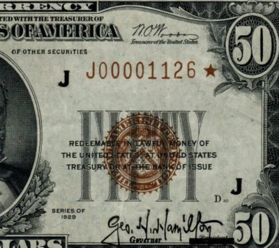 1929 $50 Kansas City STAR Fr. 1880-J* PMG 40 EPQ LOW 4-Digit S/N J00001126* (HJJ - Image 1 of 4