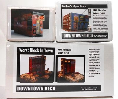 Downtown Deco HO Scale 3 Building kit Combo Worst Block, Cooters & Fat Lou's + 1 - Image 1 of 4