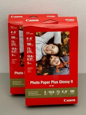 Lot of 2 Canon PP-201 Photo Paper Plus GLOSSY II 4"x6" 100 Sheets Each New - Image 1 of 4