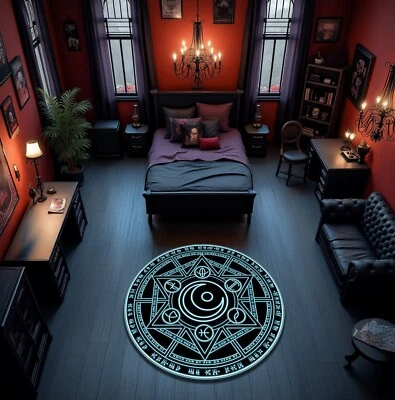 Tapete de transmutação círculo mágico tapete de invocação pentáculo bruxo decoração de quarto gótico - Imagem 1 de 3