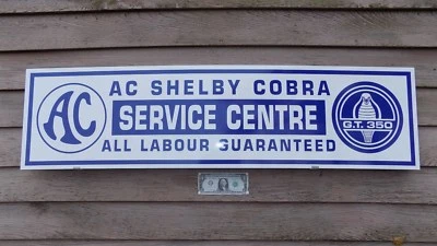 1960"s AC COBRA/SHELBY/FORD BLUE/WHITE BRITISH FORMAT METAL DEALER SIGN/AD 1'x46 - Image 1 of 3