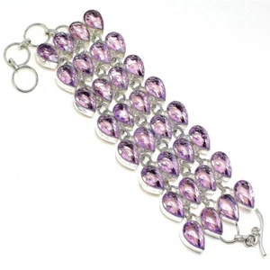 Pink Kunzite Gemstone Handmade 925 Sterling Silver Jewelry Bracelet Sz 7-8" - Picture 1 of 1