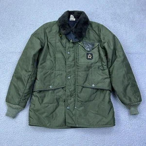 VTG Refrigiwear Coat Mens S Green Insulated Ski Puffer Jacket Faux Fur Collar US - Picture 1 of 14