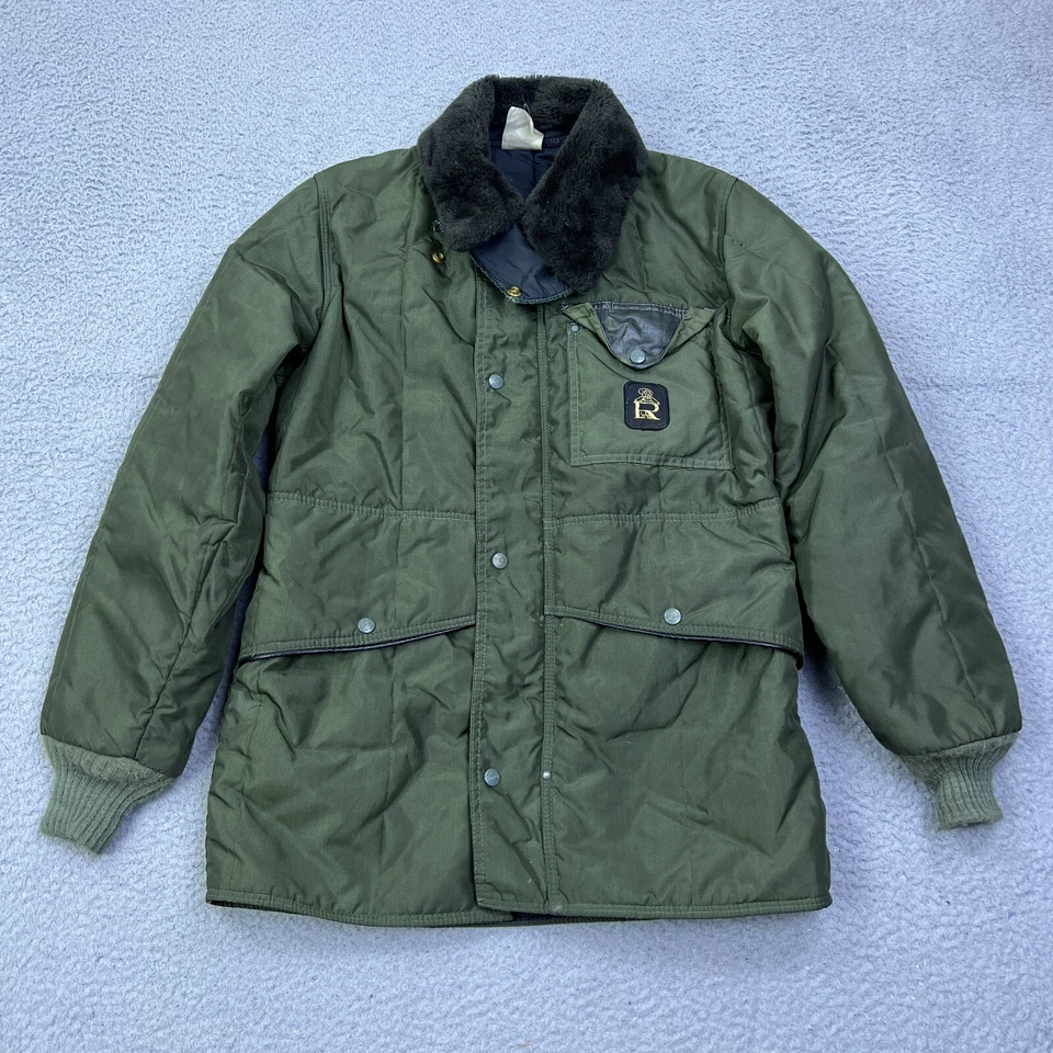 复古 Refrigiwear Coat 男式 S 绿色绝缘滑雪缓冲夹克人造毛皮衣领美国 — 第 1/4 张图片