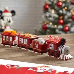 DISNEY STORE MICKEY & FRIENDS CHRISTMAS TRAIN SET OF 4 CERAMIC TREAT SWEET BOWLS - Picture 1 of 2