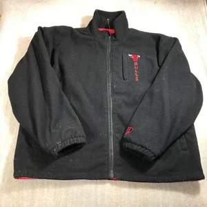 Vintage Chicago Bulls Jacket Men Large Windbreaker Black Red Full Zip Fleece VTG - Picture 1 of 23