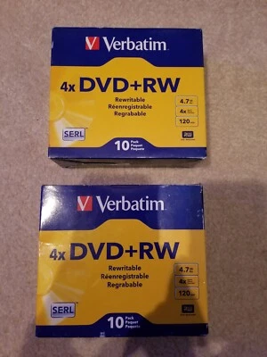 2 Packs Verbatim DVD+RW Discs, 4.7GB, 4x,Jewel Cases, Pearl, 10/Pack new sealed - Image 1 of 4
