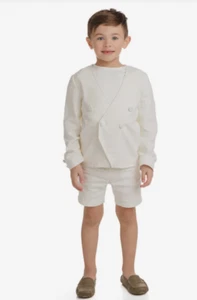 Petit Clair boys Cream Linen Double Breasted Blazer 4 and short pants 5 - Picture 1 of 4