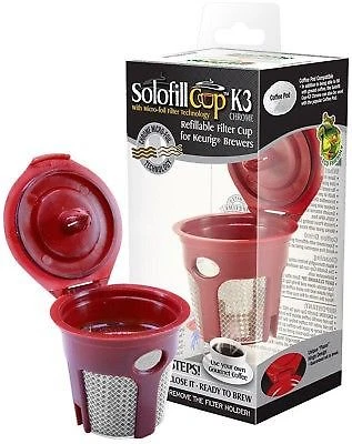 Solofill Cup K3 Chrome Refillable Filter for Keurig Brewers Coffee Pod Red