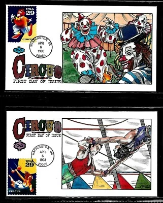2750-3 29c Stamps (1993) AMERICAN CIRCUS PERFORMERS HD/HP FDC SET - FRED COLLINS - Image 1 of 2