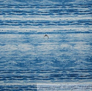 BonEful Fabric FQ Cotton Quilt Blue White Water Wave Ocean Sea American Stripe S - Picture 1 of 13