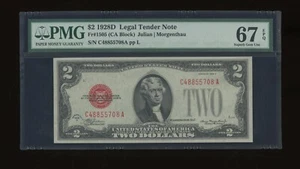 DBR 1928-D $2 Legal Fr. 1505 CA Block Superb Gem PMG 67 EPQ Serial C48855708A - Picture 1 of 2