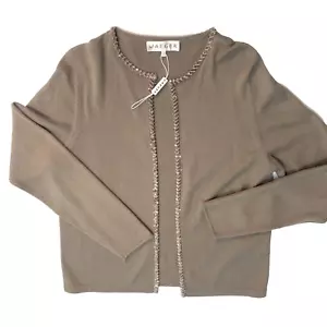 Jaeger silk Cashmere Taupe Beaded Cardigan Taupe S/ M 36" Edge to Edge Unworn - Picture 1 of 9
