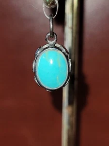 New Solid 925 Sterling Silver Genuine Ornate Turquoise Dainty Pendant  - Picture 1 of 4