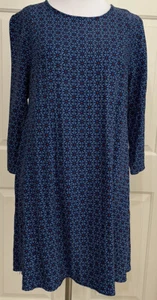 As U Wish size XL blue red geometric pattern 3/4 sleeve A-line dress women's - Picture 1 of 9