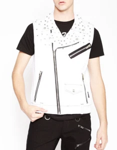 TRIPP WHITE STUDDED SPIKE  VEST BAND MOTORCYCLE BIKER ROCKER Oi JACKET COAT PUNK - Picture 1 of 4