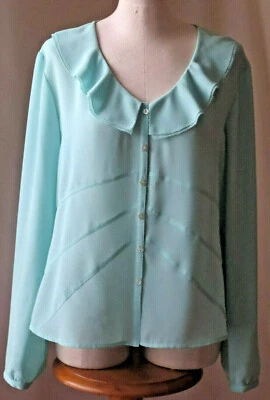AXCESS A LIZ CLAIBORNE COMPANY BLOUSE LONG SLEEVE BUTTON DOWN JADESTONE TOP 16 Foto 1 de 4