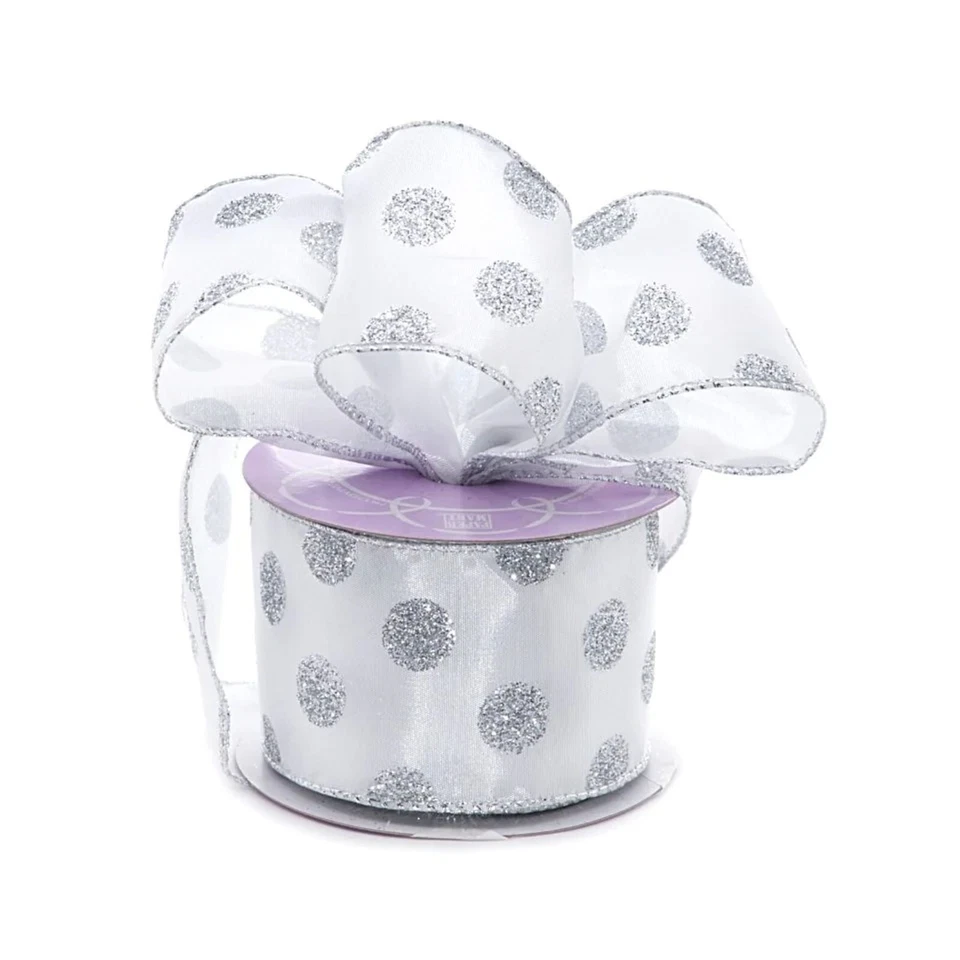 Silver Bubble Dots Glitter Wired Satin Ribbon - 2 1/2in. x 10 Yards (pm56102102) - Image 1 of 1