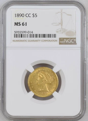 1890 CC $5.00 Gold Liberty Head Half Eagle MS 61 Cover